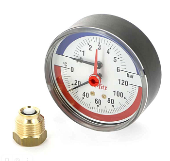 Термоманометр горизонтальный с отсечным клапаном 1/2 120°C 10 bar